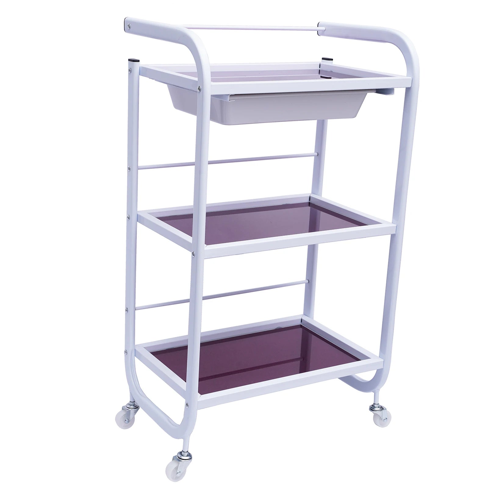 Meal Salon Trolley Rolling Cart Frame Storage Shelf Wheelcart with 3-Tiers and 1 Drawer White for Spa  Salon and Hairdresser