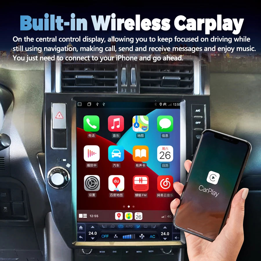 256GB ROM Tesla Screen Android 13 Multimedia Video Player For Toyota Land Cruiser Prado 150 2010-2017 lc150 Car Radio GPS Stereo