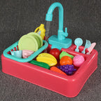 Kid Simulation Electric Dishwasher Wash Sink  Running Water Toy Role Playing House Kitchen Pretend Game Food Fruit Girl Boy Gift
