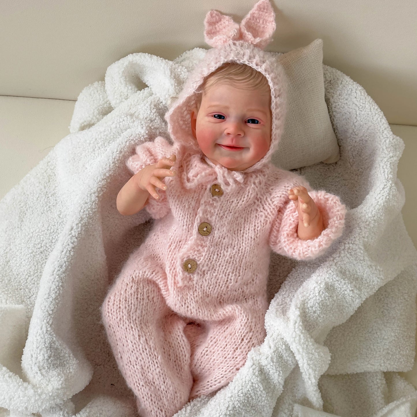 NPK 19inch Sebastia Reborn Baby Doll Already Painted Finished Awake Newborn Baby Size 3D Skin Visible Veins Collectible Art Doll