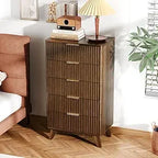 Fluted Dresser 6 Drawer, Wood Dresser for Bedroom with Rounded Edges, Mid Century Modern Dressers 47" Long Chest of Drawers, Na