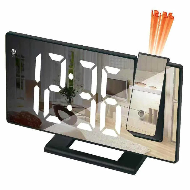 LED Digital Alarm Clock Specular Surface Electronic Desk Clock With Projection Time Temperature Clock Bedroom Bedside Decoration