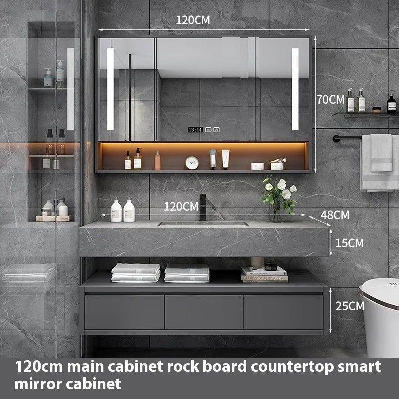 Light Luxury Panel Intelligent Bathroom Cabinet Meuble Rock Salle De Bain Wood Washbasin Double Basin Bathroom Cabinet Home