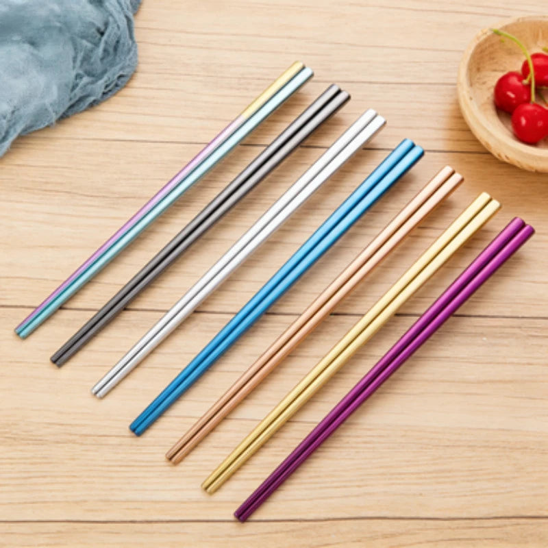 1 Pair Reusable Stainless Steel Chopsticks, Korean Style Metal Food Sticks, Dishwasher Safe Portable Kitchen  Accessories