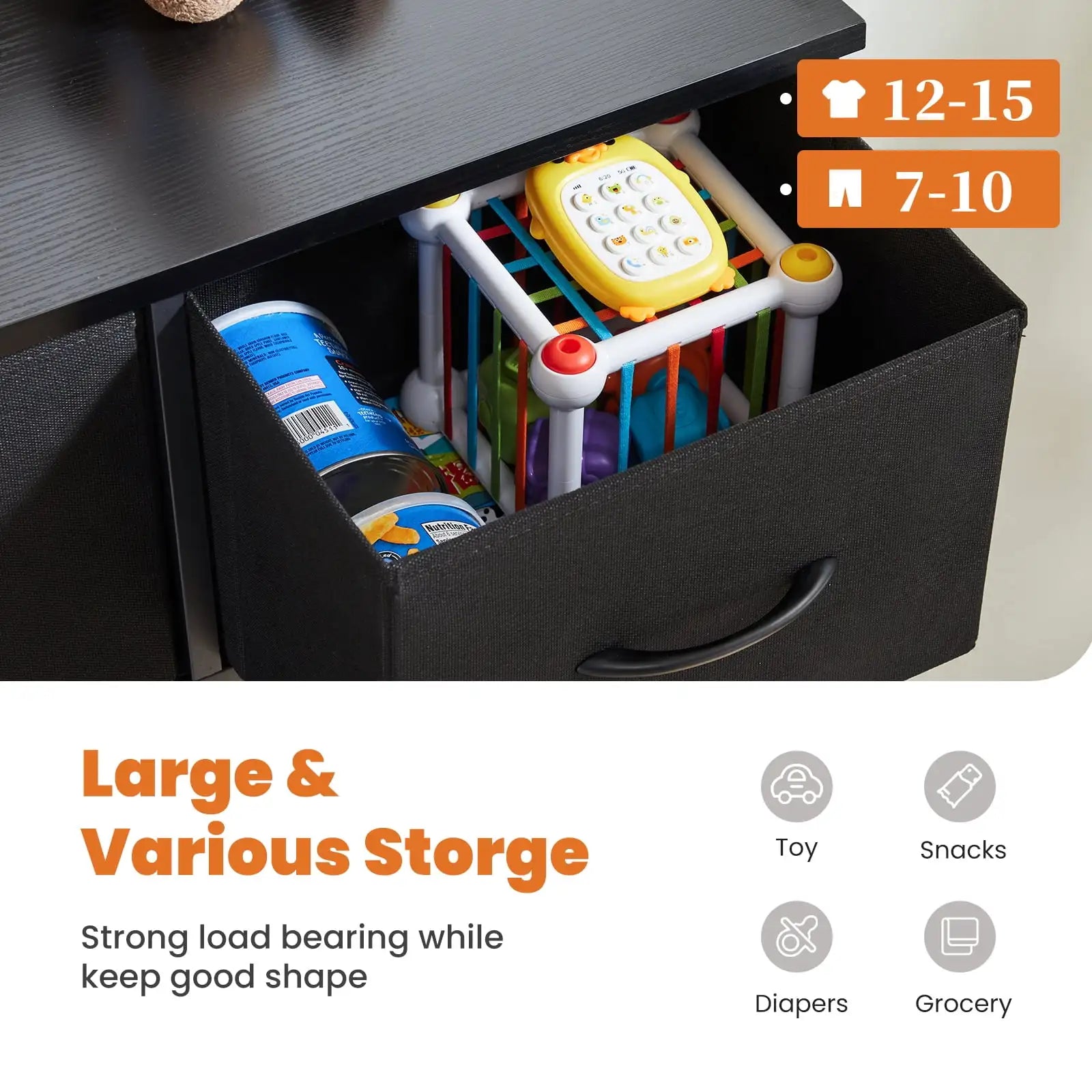 9 Drawers Dresser, Fabric Drawer Cabinet for Home Office, Black