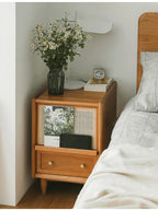 Rattan Weaving Bedroom Furniture, Bedside Table, Multifunctional Small Side Storage Cabinet, Solid Wood Night Stand Customized