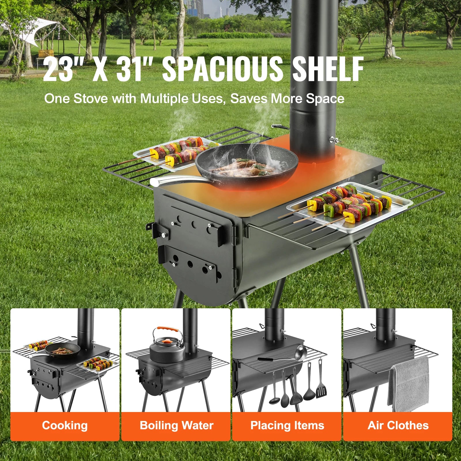 VEVOR 118in Wood Stove Alloy Steel Camping Tent Portable Wood Burning Stove with Chimney Pipes & Gloves Hot Stove for Outdoor