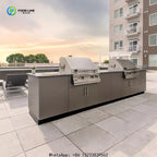 Customized Outdoor kitchen island with sink high-end modern stainless steel barbecue kitchen cabinet