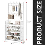 Coat Hat Stand 8 Hooks Metal Storage Shoe Rack 5 Tiers Shelf Hanger Shoes Shelf Living Room Storage Racks 80Cm Widen