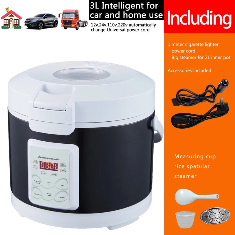 12V 24V 220V Mini Rice Cooker Car Truck Soup Porridge  Food Steamer Heating Lunch Box Meal Heater Warmer 3L for Camping