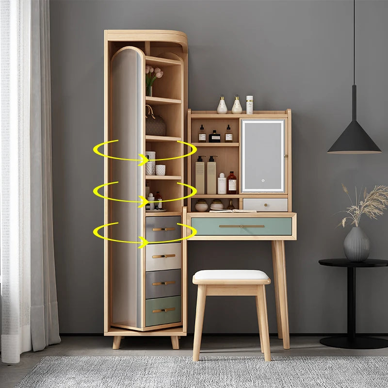 Solid wood dresser, full-length mirror integrated bedroom, simple modern full-body mirror, dresser, storage cabinet, makeup tabl