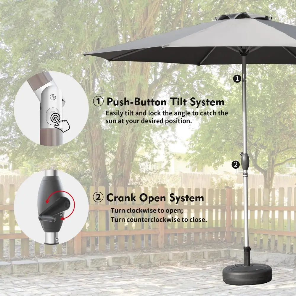 Patio Umbrella, Outdoor Table Umbrella with Push Button Tilt and Crank, UV Protection Waterproof Market Sun Umbrella