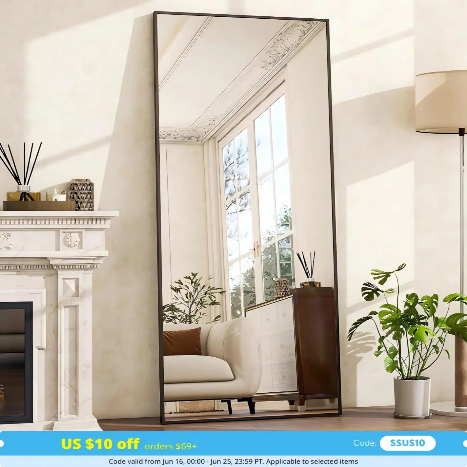 BEAUTYPEAK Floor Mirror Full Length Mirror - 26"x 71" Rectangle, Aluminum Frame Free-Standing Wall & Leaning
