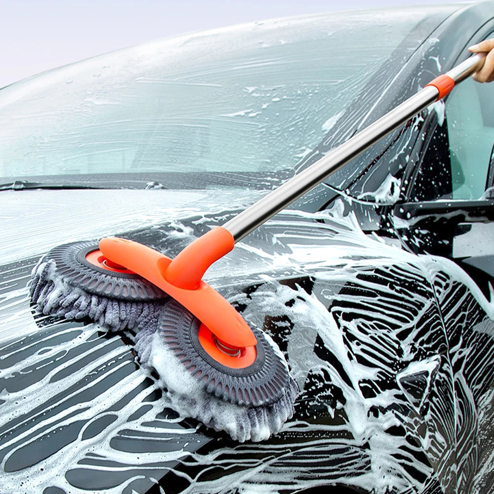 Foam Washing Chenille Broom 360 Rotation Car Wash Brush Double Brush Head Stretching Handle Telescopic Mop Auto Care Accessories