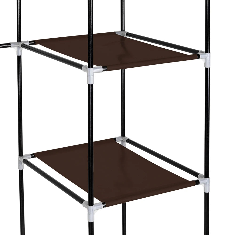 69" Portable Clothes Wardrobe Storage Organizer with Non-Woven Fabric Quick and Easy To Assemble Extra Strong and Durable Dark