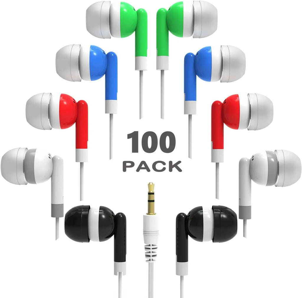 100pcs Bulk Earbud Headphones Multi Colors Perfect for School Classroom Students Kids Children Gifts Adults Disposable Earphones