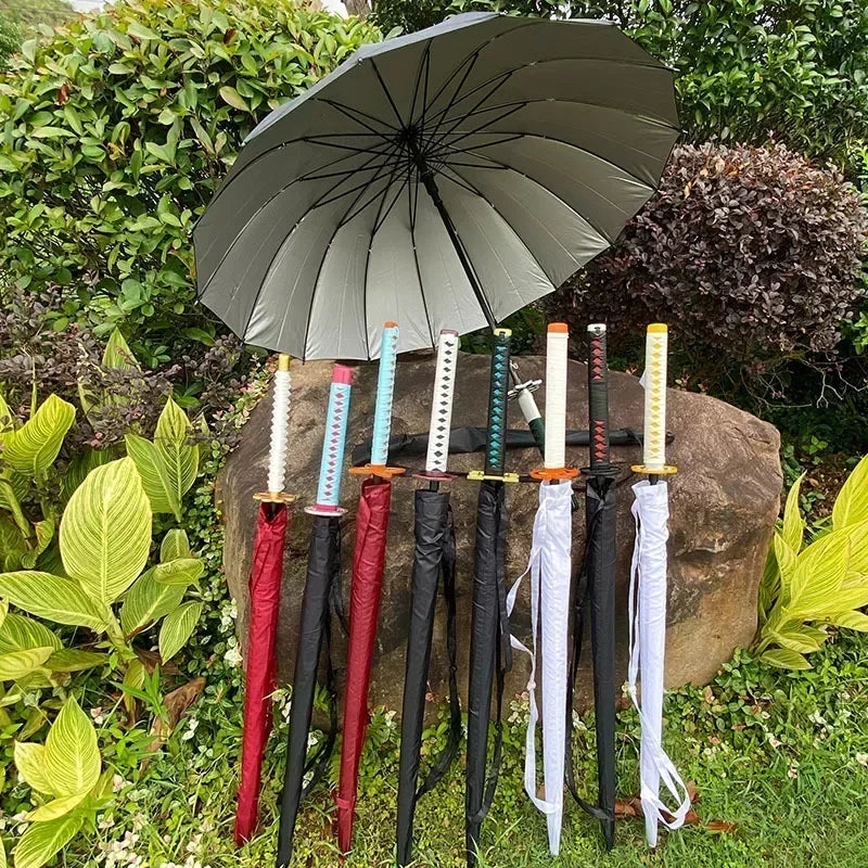 Demon Slayer Katana Anime Umbrella Ninja Long Parasol Kimetsu No Yaiba Tanjirou Cosplayer Samurai Sword Katana Handle Umbrellas
