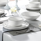 MALACASA 24/48Piece Ceramic Plates Black Rim Porcelain Dinnerware Set  6/12 Pcs Dinner/Soup/Dessert Plates/Bowl Service for 6/12