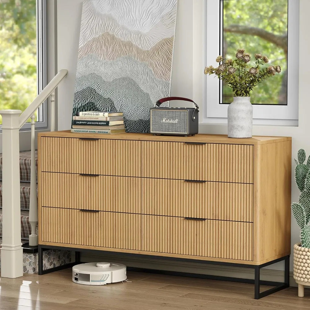 6 Drawer Double Dresser 54''W Modern Dresser Wood Storage Dressers & Chests of Drawers for Closet, Bedroom Living Room, Hallway