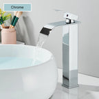 Chrome Bathroom Basin Faucet Waterfall Faucet Single Handle Wide Spout High Style Hot Cold Water Tap  for Bathroom