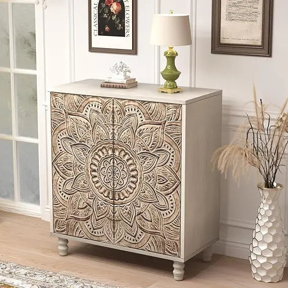 32" W Sideboard Buffet Cabinet with Storage, Accent Cabinet with 2 Push-to-Open Magnetic Doors, Vintage MDF Buffet Table for Li