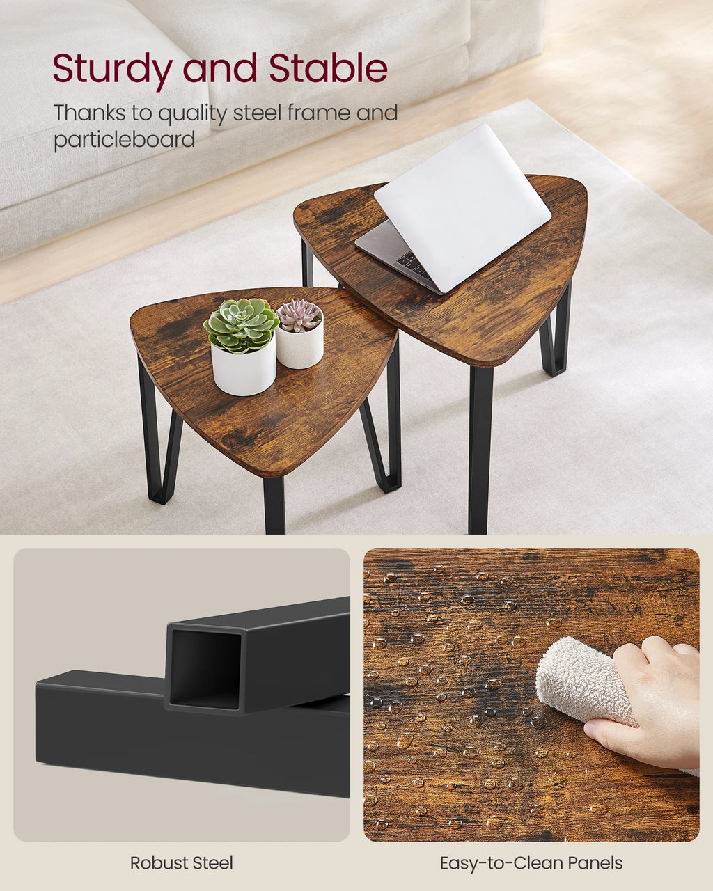 VASAGLE Nesting Coffee Tables, End Tables Set of 2 for Living Room Bedroom, Industrial Small Stacking Side Tables