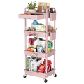 4 Tier Rolling Utility Cart with Drawer,With Drawer & Extended Poles,With Plastic Shelf & Lockable Wheels,Smooth Mobility