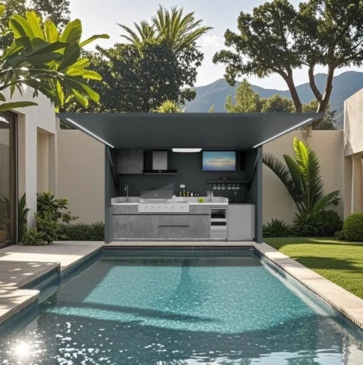 Premium Stainless Steel Outdoor Kitchen Cabinet With Electric Door Shed Customize