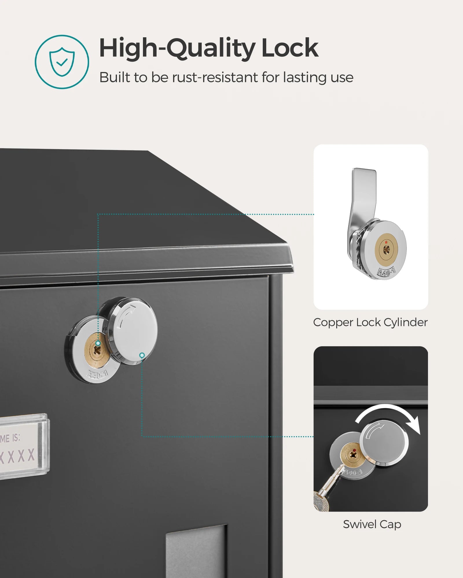 SONGMICS - Modern Wall Mounted Post Box with Viewing Windows, Nameplate, Lock with Copper Core, Easy to Install
