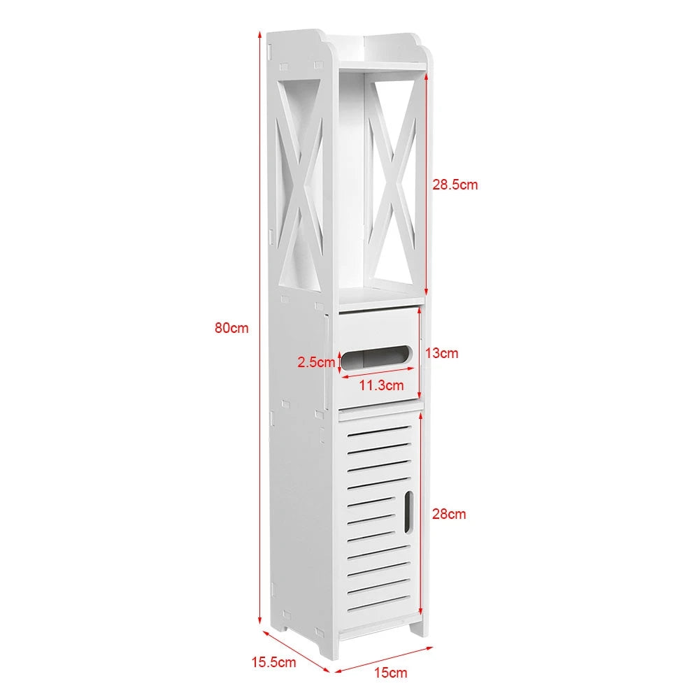 Bathroom Storage Cabinet 80x15.5x15CM Bathroom Toilet Furniture Cabinet White Wood Cupboard Shelf Tissue Storage Rack