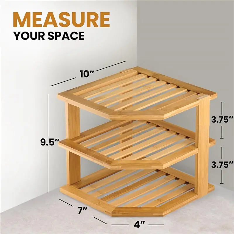 B84B-2 Set Bamboo Kitchen Organizer - Corner Rack For Plates, Dishes, Bowls - Enhances Cabinet & Counter Space
