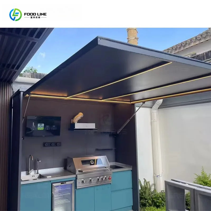 Customized Stainless Steel Modular BBQ Kitchen Cabinet Modern Style Fireproof Eco Friendly Villa Outdoor Cooking Furniture