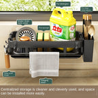 Towel Rack with Dish Drying Rack, Kitchen Storage, Wall-Mounted, No Drilling, Household Sink Sponge Holder, Water Basin