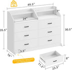 6 Drawer Dresser with LED Light and Charging Station, Modern Chest of Drawers, Wide Drawer Organizer Cabinet for Living Room