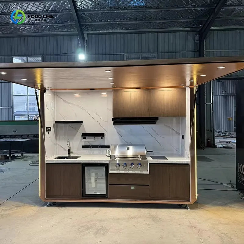 Customized High End Aluminium Alloy Outdoor Kitchen Cabinet with Sink for Garden BBQ and Mall Use
