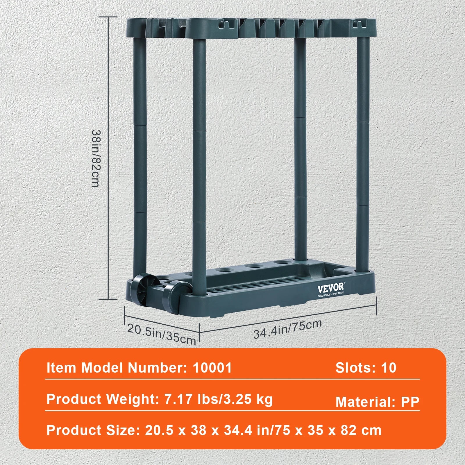 VEVOR 10 Slots Yard Garden Tool Organizer Long-Handled Tool/Rake/Broom Tower Storage Rack Stand Holder for Garage Organization
