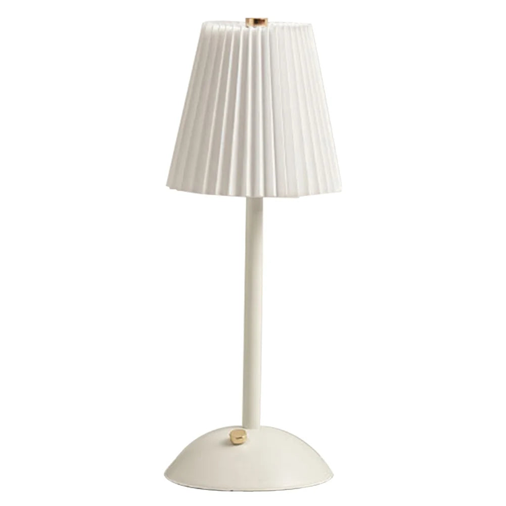 Pleated Shade Nightstand Lamp with Metal Base Nordic Creative Lamps Rechargeable 3 Colors Dimmable for Living Room Bedroom