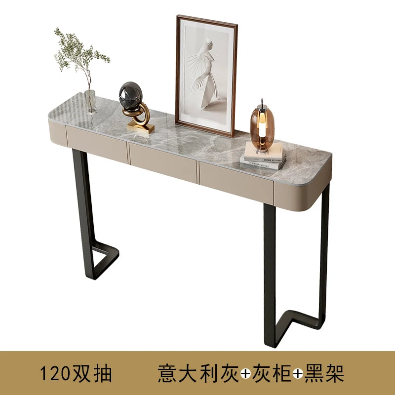 Luxury Glossy Console Table For Hallway Living Room Slate Porch Side Table High-quality Drawer Cabinet Home Furniture 80/100/120