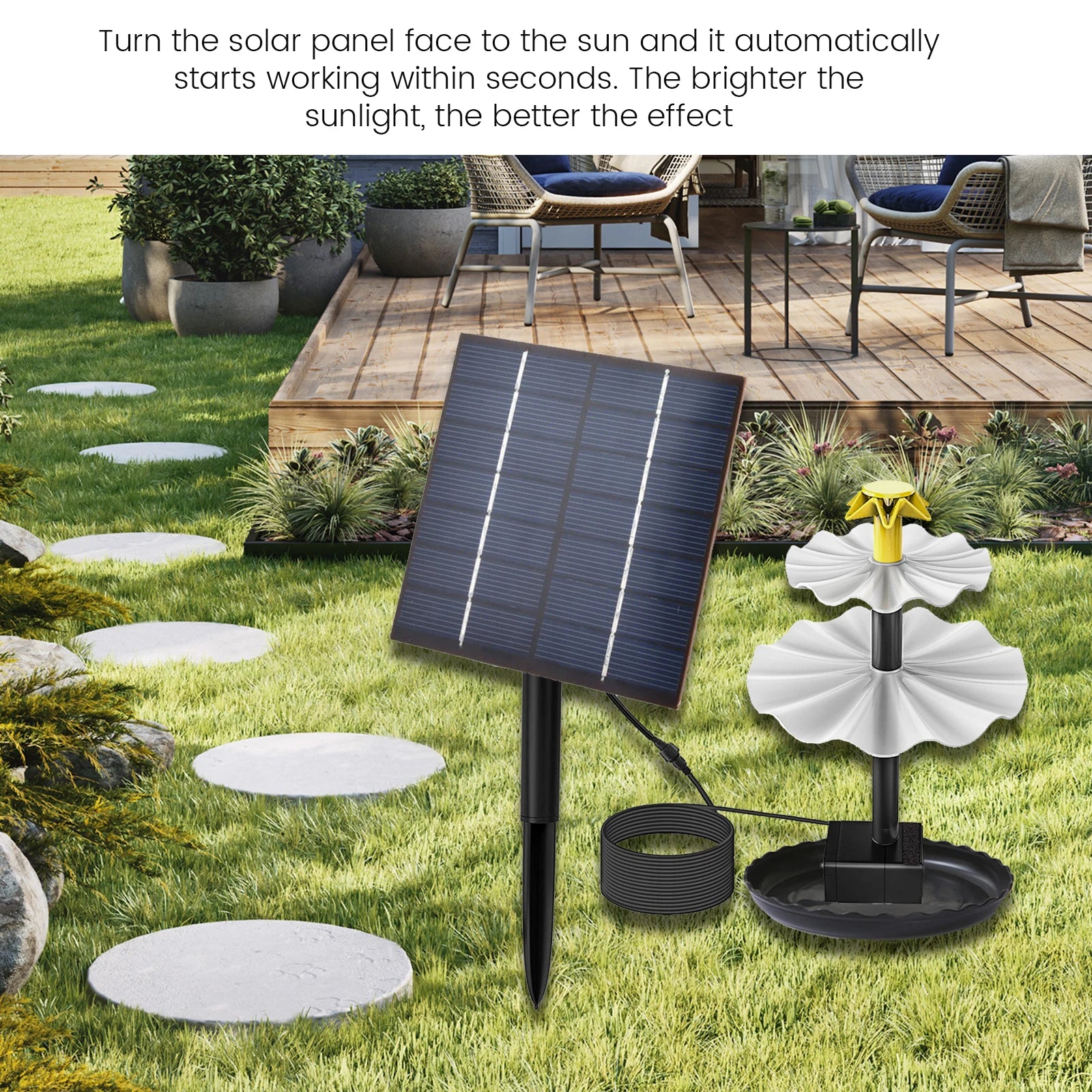 2.5W Solar Fountain Pump with 6 Nozzles and 7.6Ft Power Cord For Bird Bath Outdoor Pond Courtyard Garden And Fish Tank