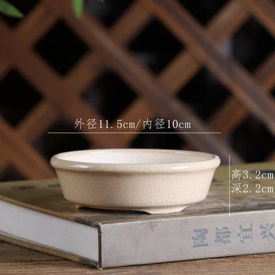 Colorful Glazed Tripedal Circle Plate Bonsai Pot,Small Flower Plants Vase,Table Breathability Garden Home Decoration
