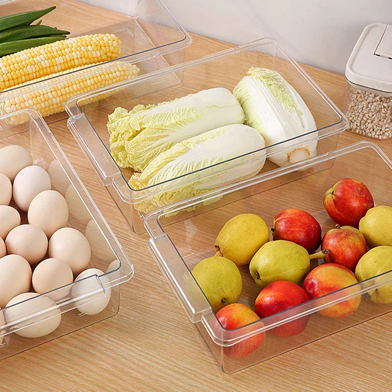 Kitchen Storage Box Fruit Vegetable Preservation Organizer Transparent Egg Container Under-shelf Refrigerator Drawer