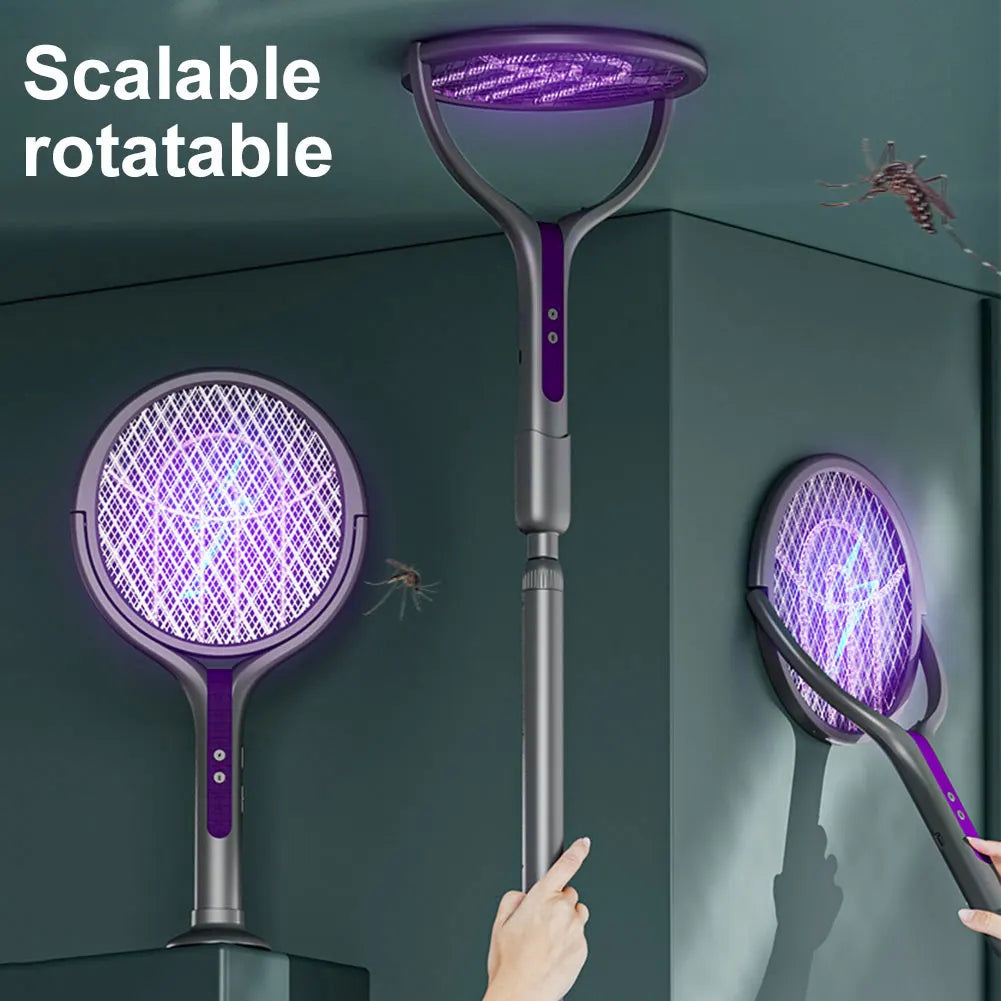 Rotating Head Bug Zapper Racket Rechargeable Electric Fly Swatter Fly Killer and Mosquito Trap Lamp for Indoor Outdoor