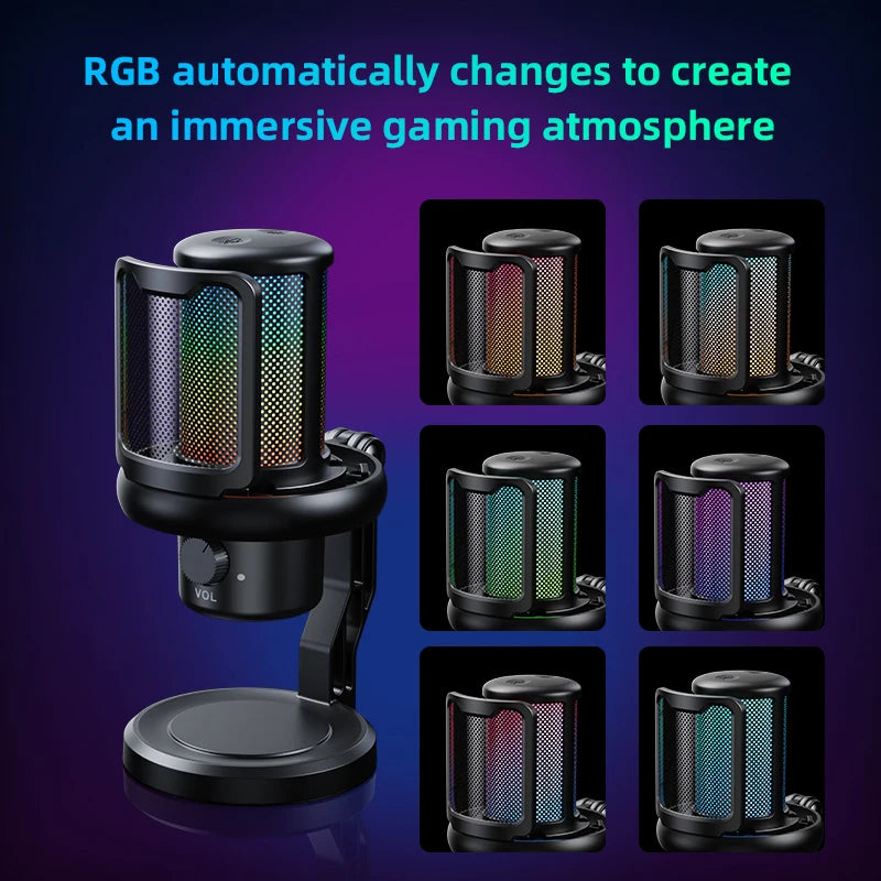 USB Microphone with RGB Control/Headphone jack/Mute,MIC for PC Gaming Recording Streaming