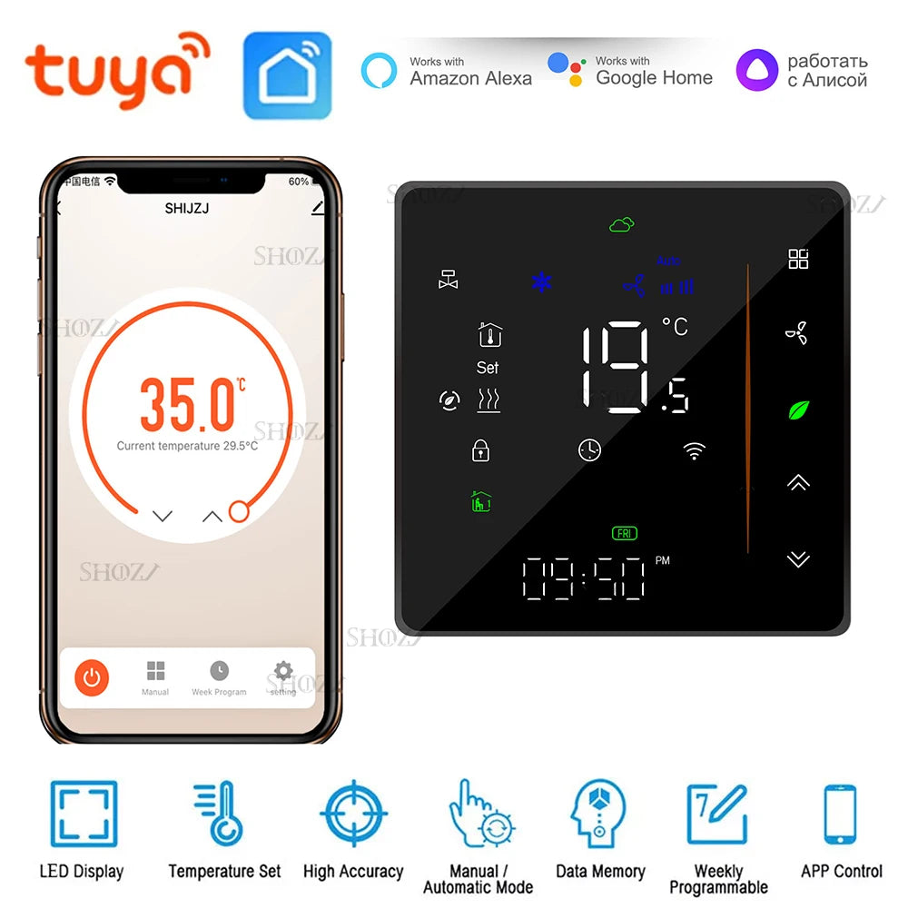 Zigbee & Wi-Fi & MODBUS TUYA Thermostat for Fan Coil Unit, 2P/4P, Cooling/Heating Function,RS485 95-240V, Smart HVAC Control