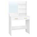Dressing Table with Mirror, Vanity Unit with 4 Open Shelves and 2 Compartments, Dressing Table with 2 Drawers, for Bedroom, Livi