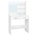 Dressing Table with Mirror, Vanity Unit with 4 Open Shelves and 2 Compartments, Dressing Table with 2 Drawers, for Bedroom, Livi