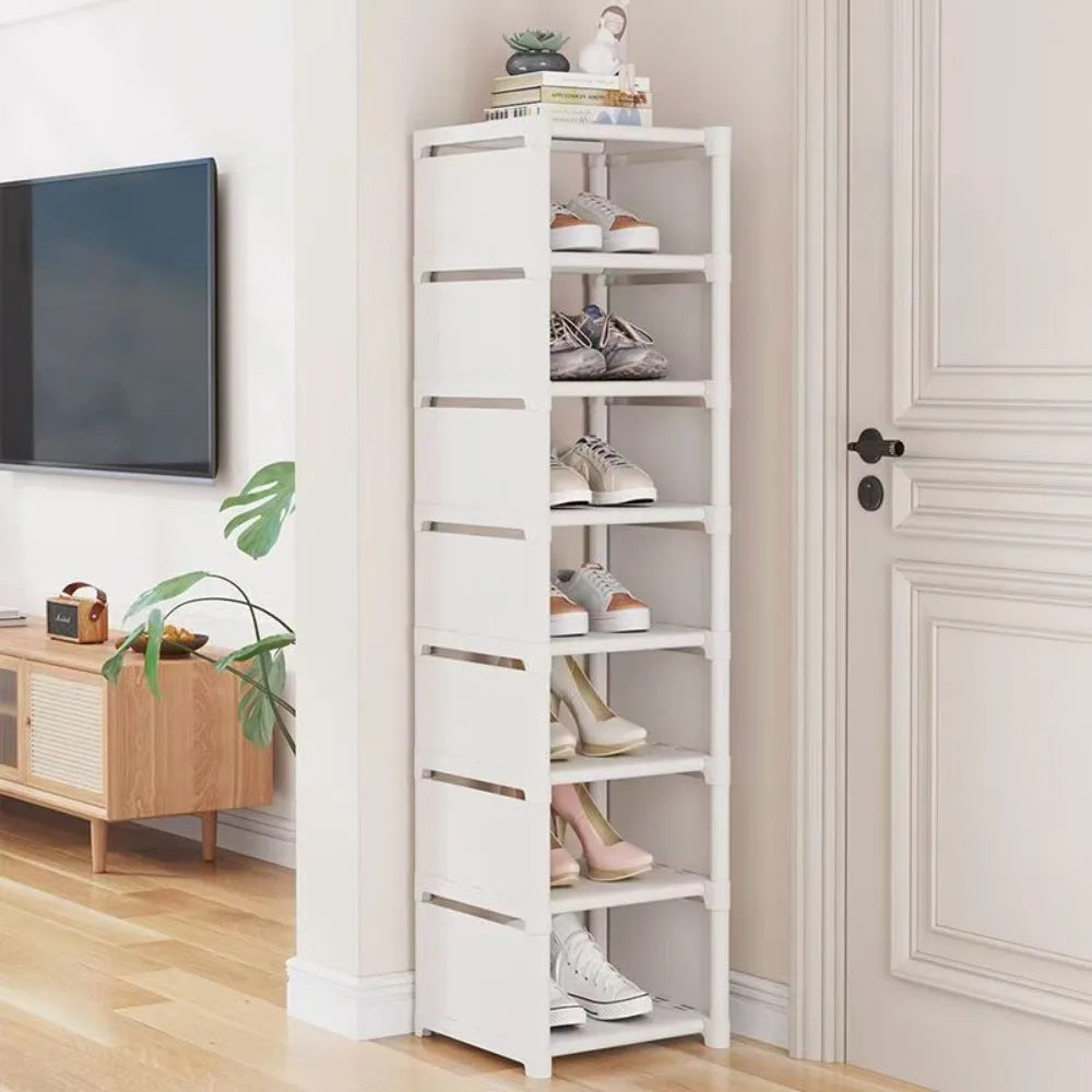 Household Metal Shoe Rack Multi-Layer Stackable Adjustable Simple Shoe Cabinet with Compartment Cloth for Wall Corner Entrance