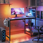 Gaming Desk With Led Lights, 44 H Pc Gamer Desk For Small Spaces, Computer Desk With Reversible Storage Shelves & Side Storage