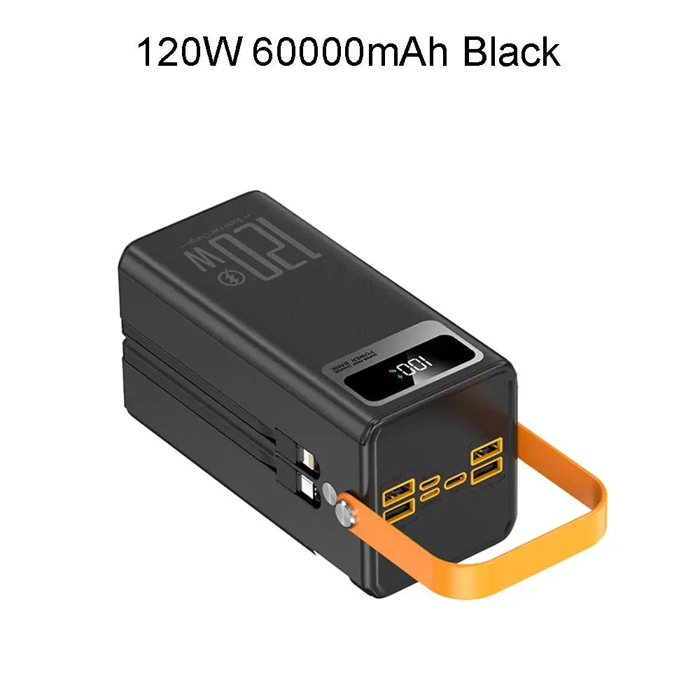 30000mAh 60000mAh Portable Power Bank 120W Fast Charging Power Station Emergency Power Bank LED Charger for Home Camping Phone
