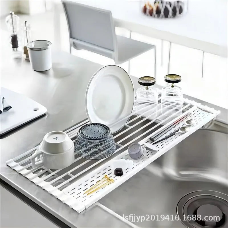 Kitchen Sink Roll Up Drainer Over Sink Over Sink Rack For Dish Cups Folding Dish Dry Rack Kitchen Counter Storage Drain Mats